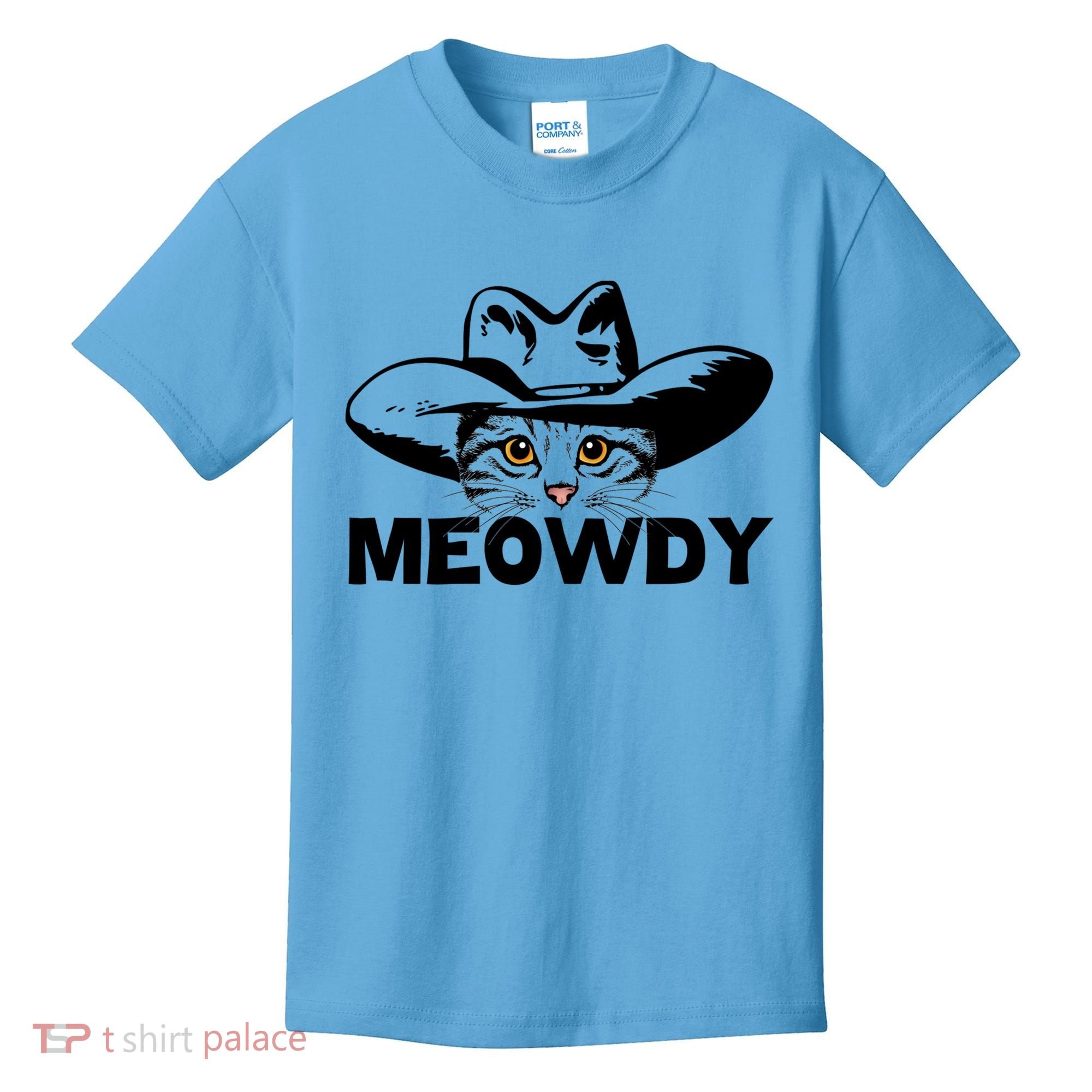 Meowdy Funny Mashup Between Meow And Howdy Cat Meme Great Gift Kids T-Shirt