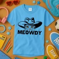 Meowdy Funny Mashup Between Meow And Howdy Cat Meme Great Gift Kids T-Shirt thumb 3