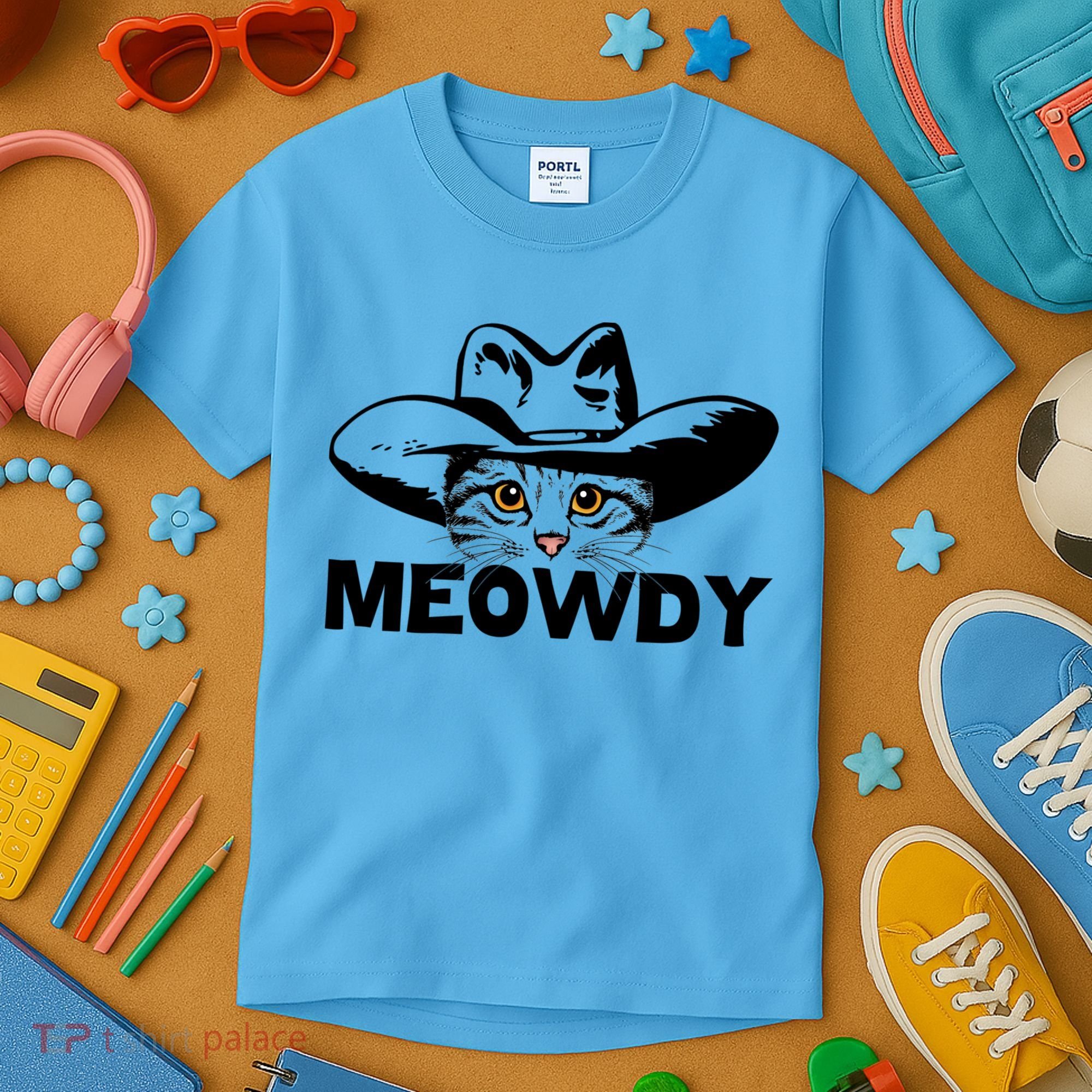 Meowdy Funny Mashup Between Meow And Howdy Cat Meme Great Gift Kids T-Shirt