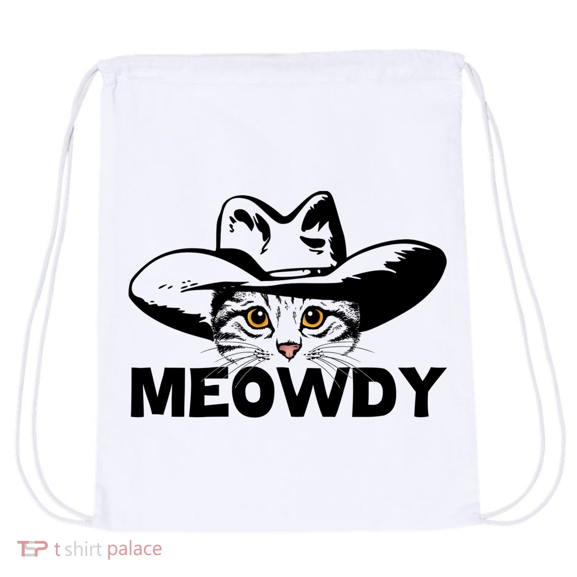 Meowdy Funny Mashup Between Meow And Howdy Cat Meme Great Gift Drawstring Bag