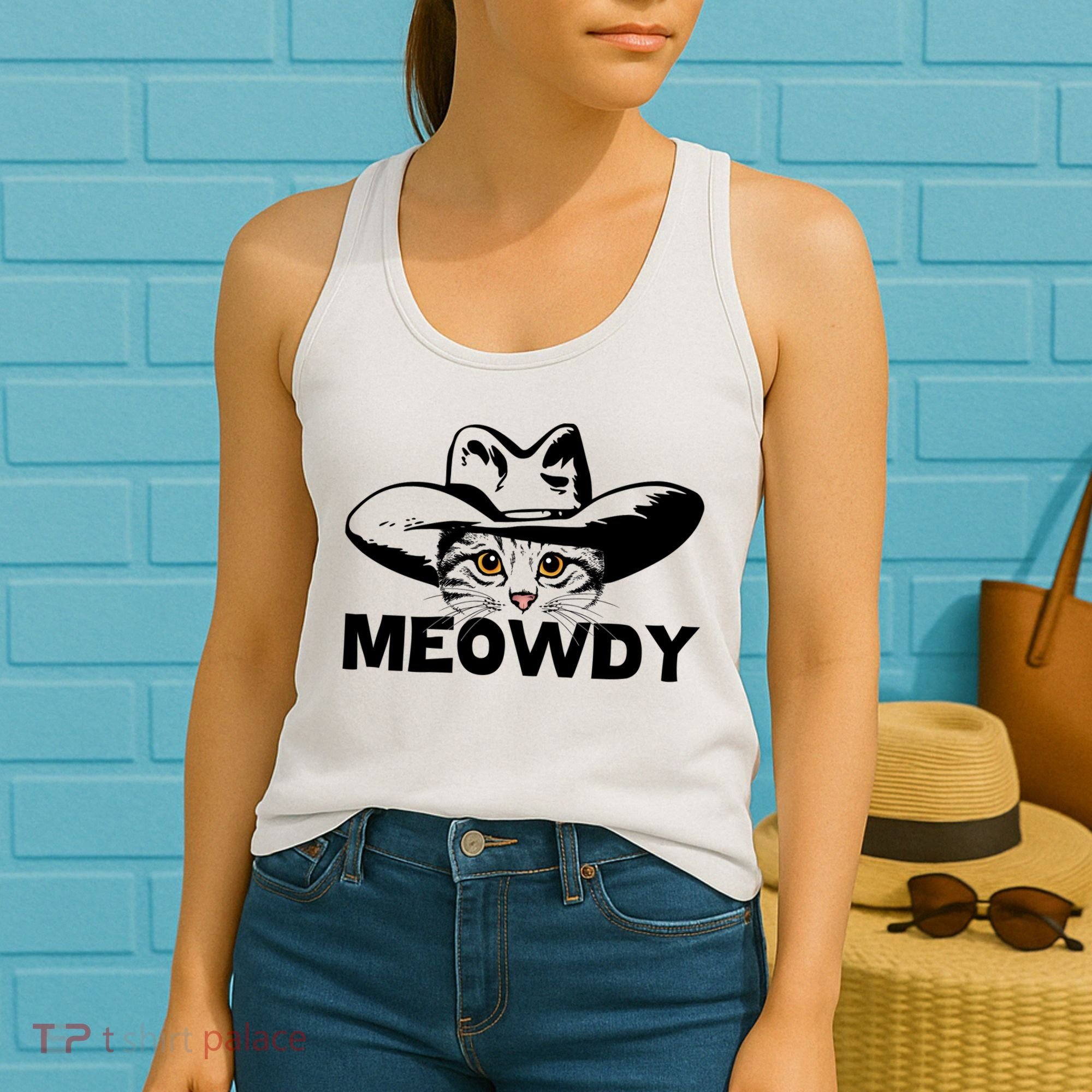 Meowdy Funny Mashup Between Meow And Howdy Cat Meme Great Gift Women's Tank Top