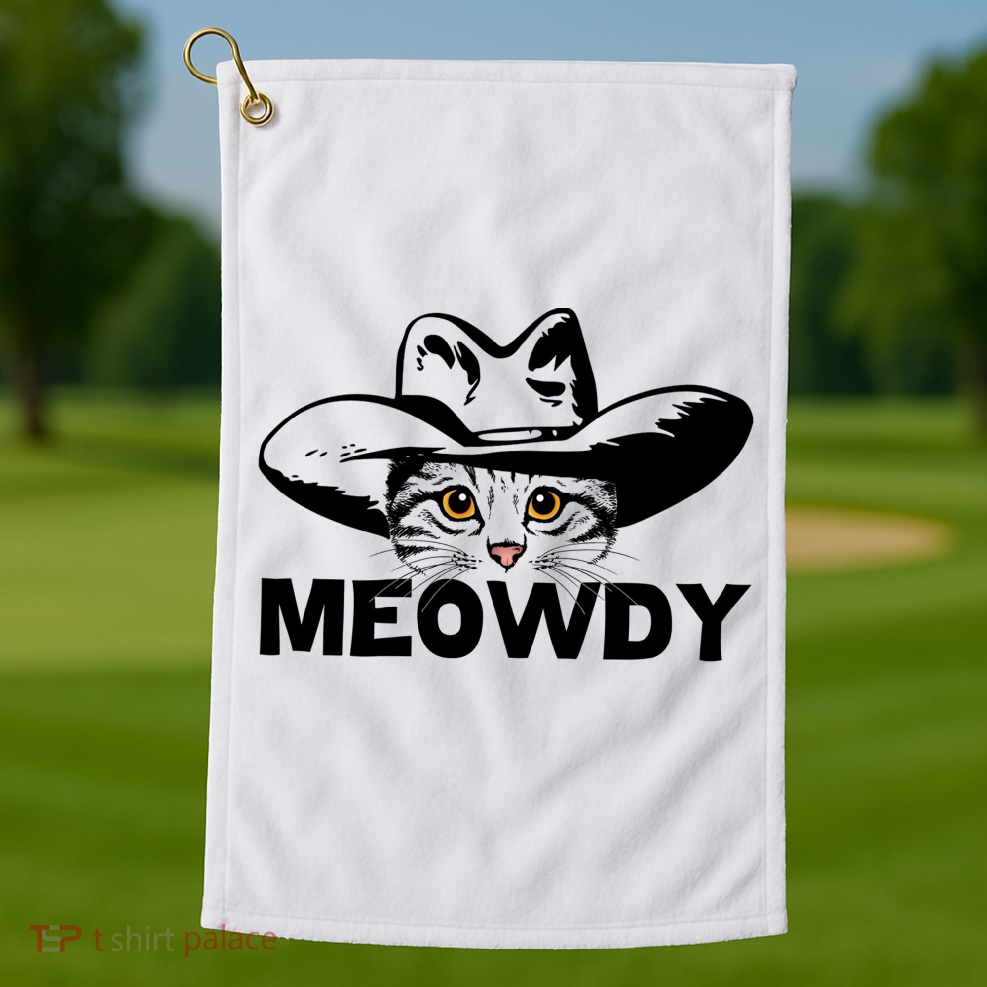 Meowdy Funny Mashup Between Meow And Howdy Cat Meme Great Gift Golf Towel