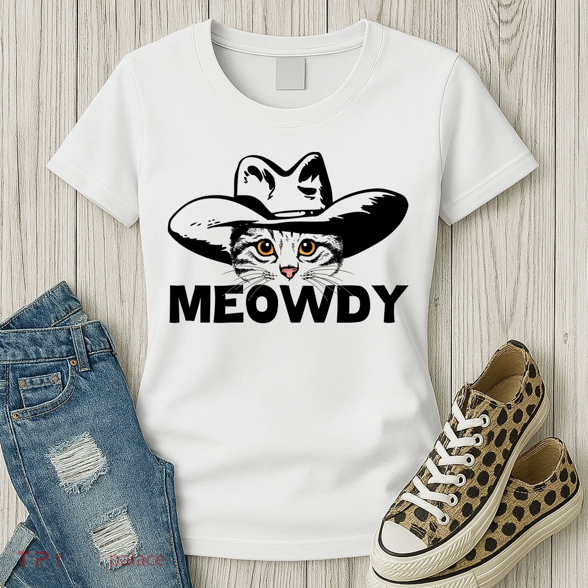 Meowdy Funny Mashup Between Meow And Howdy Cat Meme Great Gift Women's T-Shirt