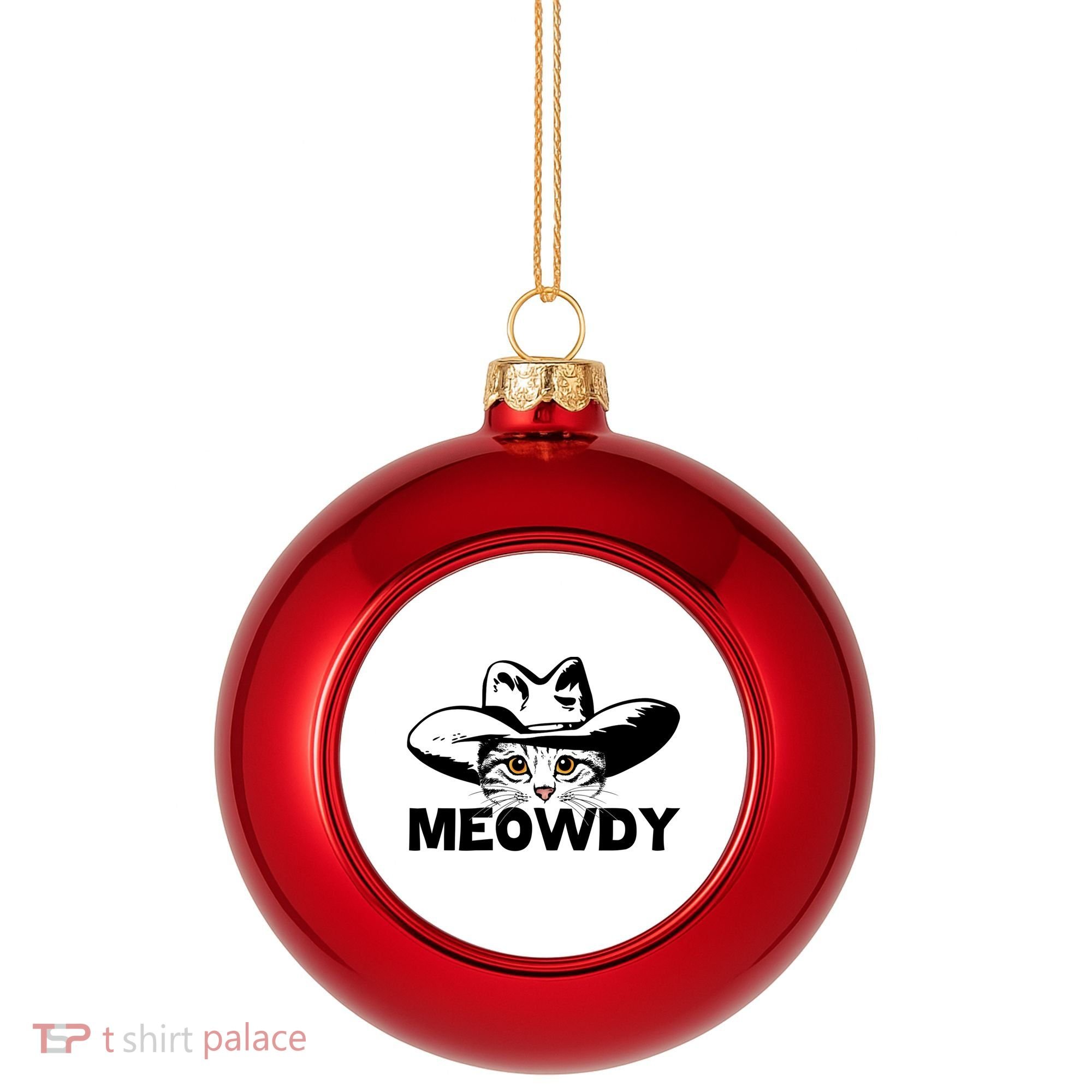 Meowdy Funny Mashup Between Meow And Howdy Cat Meme Great Gift Plastic Christmas Ball Ornament