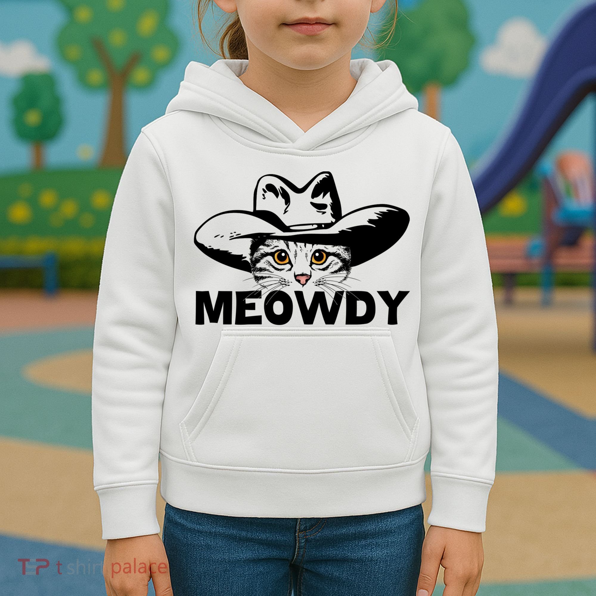 Meowdy Funny Mashup Between Meow And Howdy Cat Meme Great Gift Kids Hoodie