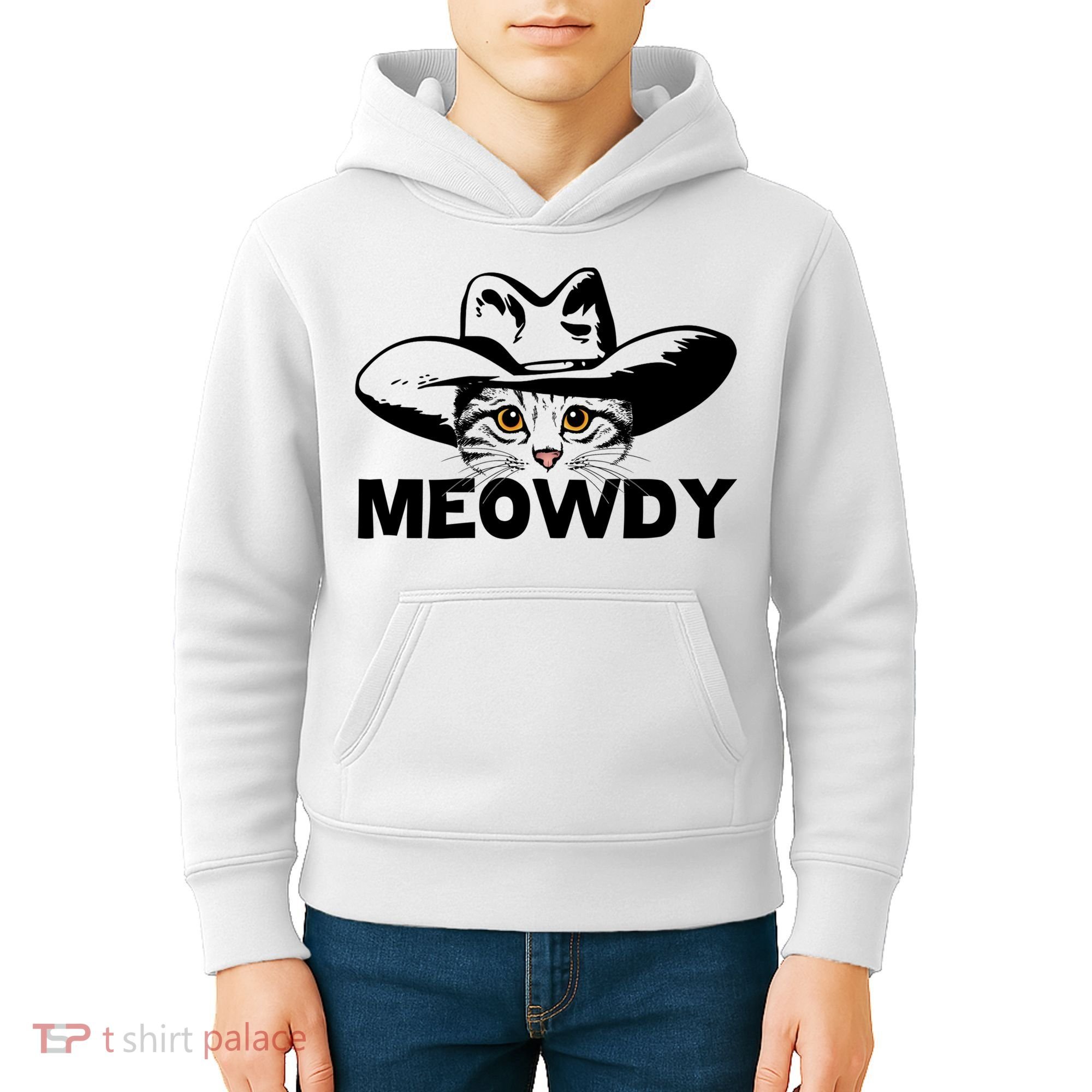 Meowdy Funny Mashup Between Meow And Howdy Cat Meme Great Gift Kids Hoodie