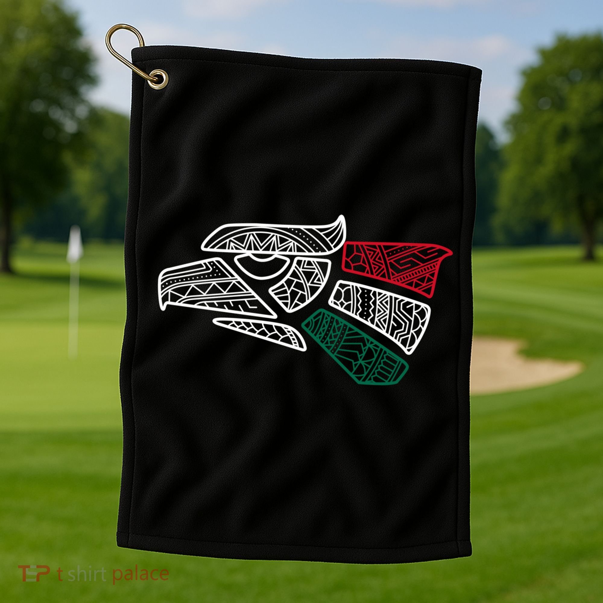 Mexico Flag Mexican Eagle Aztec Style Hecho En Mexico Golf Towel