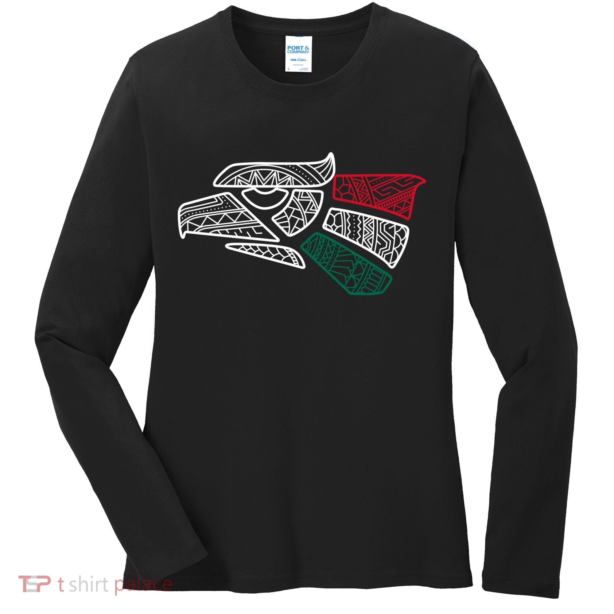 Mexico Flag Mexican Eagle Aztec Style Hecho En Mexico Women's Long Sleeve Shirt
