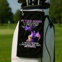 My Four Moods I Need Coffee I Need A Nap Dragon Golf Towel thumb 2