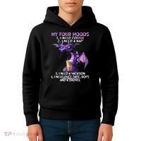 My Four Moods I Need Coffee I Need A Nap Dragon Kids Hoodie thumb 4