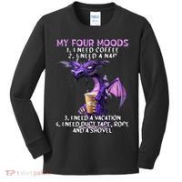 My Four Moods I Need Coffee I Need A Nap Dragon Kids Long Sleeve Shirt thumb 0