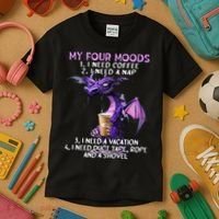 My Four Moods I Need Coffee I Need A Nap Dragon Kids T-Shirt thumb 3