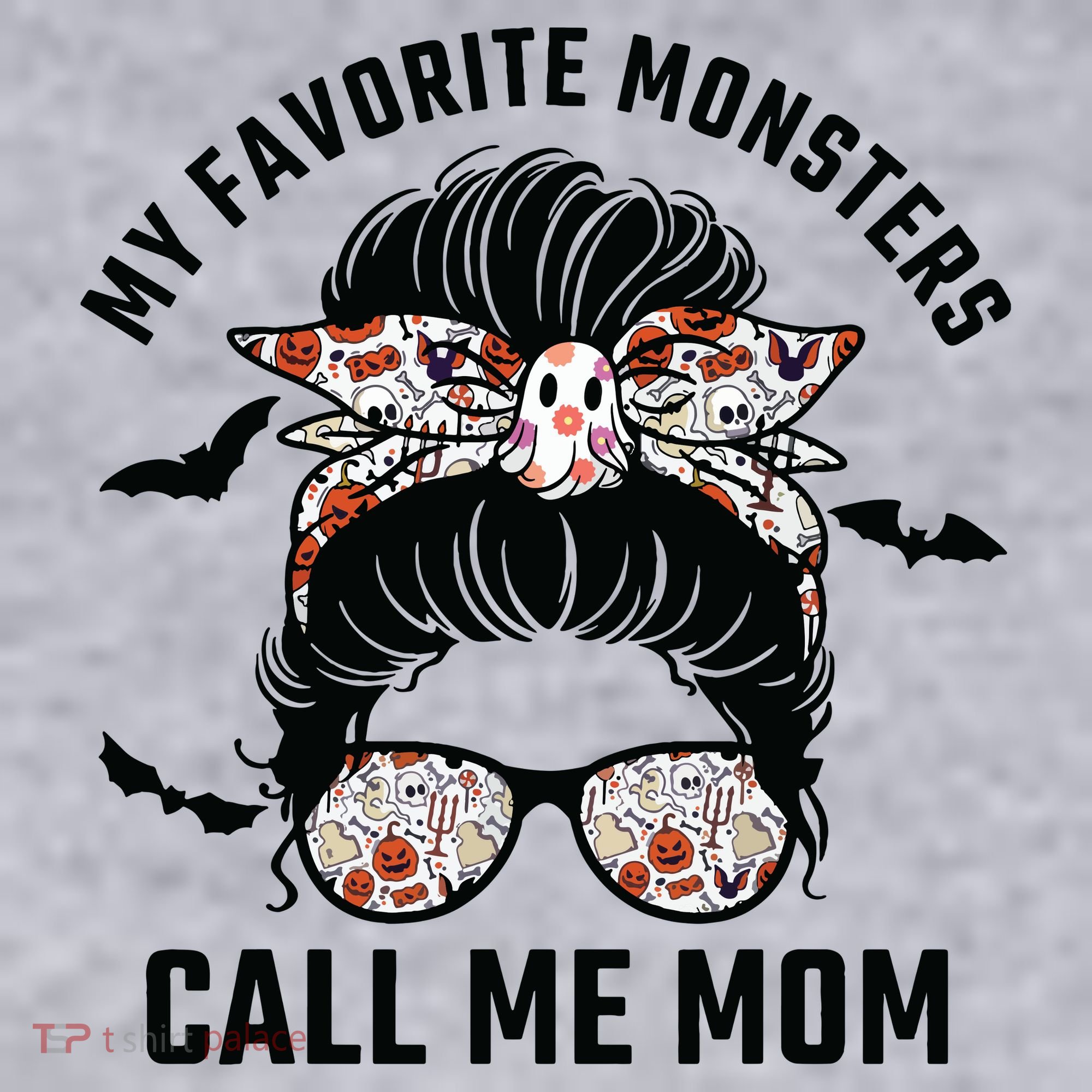 My Favorite Monsters Call Me Mom Messy Bun Mom Halloween Women's Sweatshirt