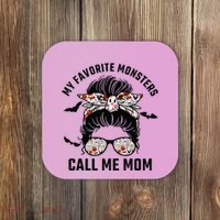 My Favorite Monsters Call Me Mom Messy Bun Mom Halloween Coaster thumb 0