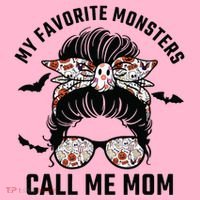 My Favorite Monsters Call Me Mom Messy Bun Mom Halloween Coaster thumb 2