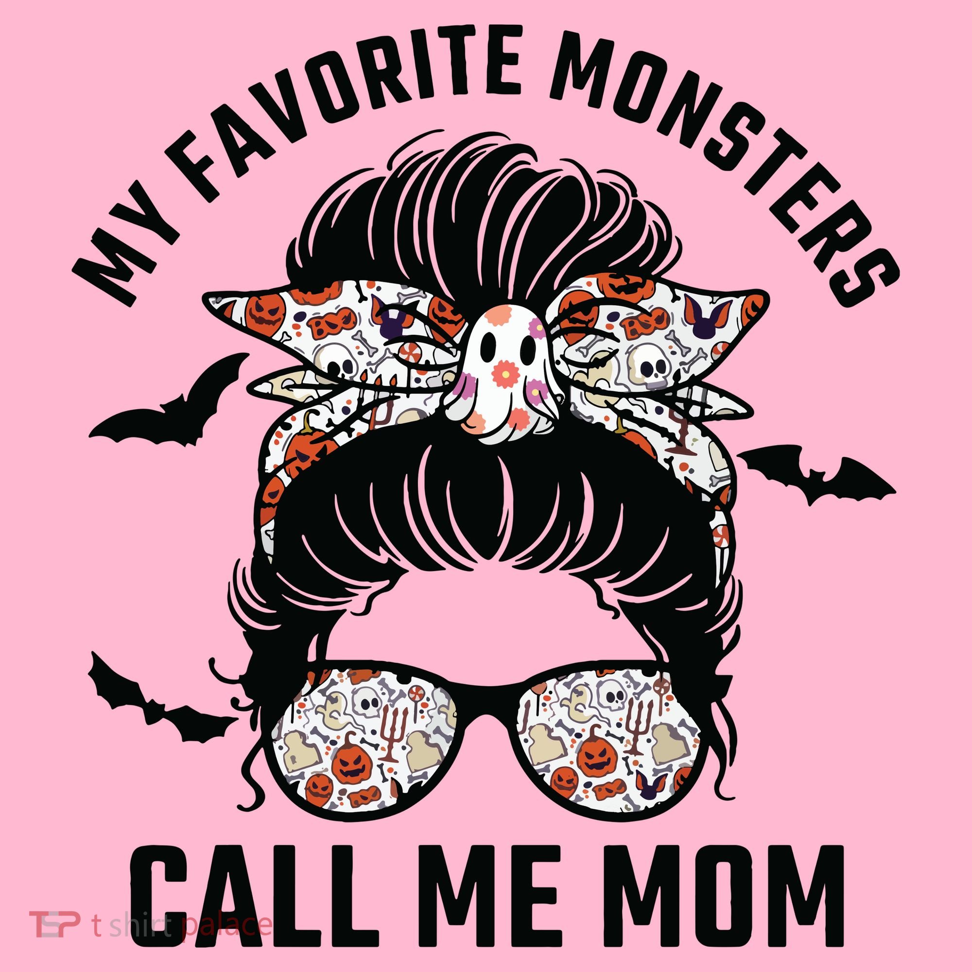 My Favorite Monsters Call Me Mom Messy Bun Mom Halloween Coaster