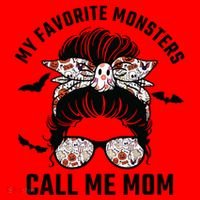 My Favorite Monsters Call Me Mom Messy Bun Mom Halloween Santa Hat thumb 1