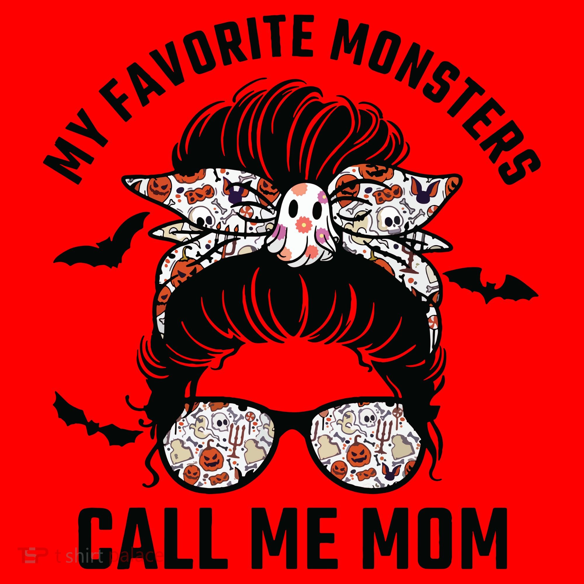 My Favorite Monsters Call Me Mom Messy Bun Mom Halloween Santa Hat