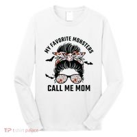 My Favorite Monsters Call Me Mom Messy Bun Mom Halloween Long Sleeve Shirt thumb 0