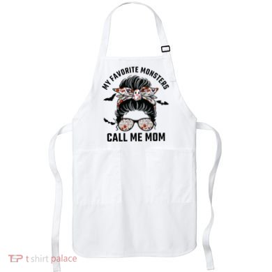 My Favorite Monsters Call Me Mom Messy Bun Mom Halloween Apron
