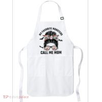 My Favorite Monsters Call Me Mom Messy Bun Mom Halloween Apron thumb 0