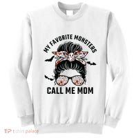 My Favorite Monsters Call Me Mom Messy Bun Mom Halloween Sweatshirt thumb 0