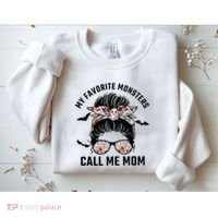 My Favorite Monsters Call Me Mom Messy Bun Mom Halloween Sweatshirt thumb 2