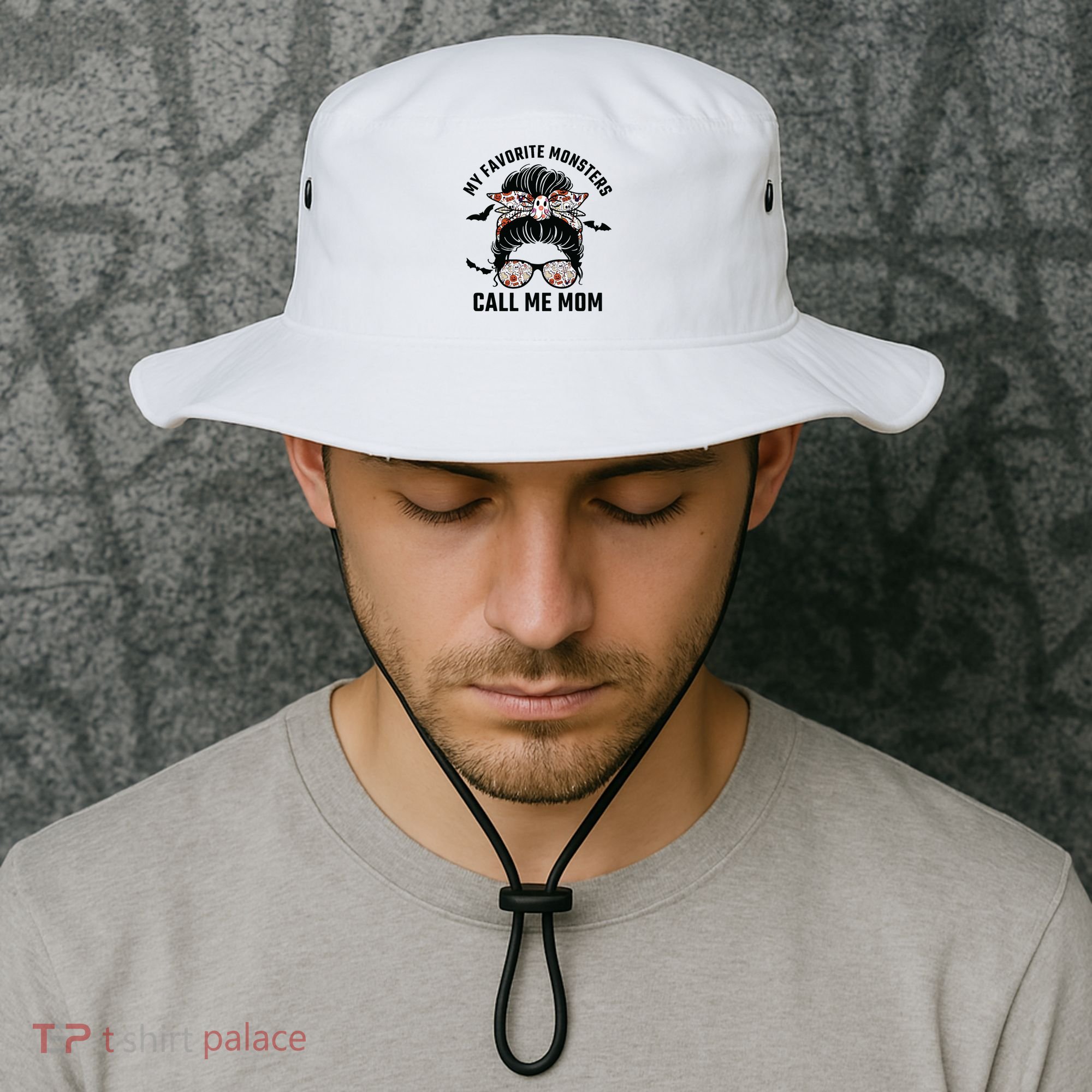My Favorite Monsters Call Me Mom Messy Bun Mom Halloween Bucket Hat
