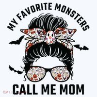 My Favorite Monsters Call Me Mom Messy Bun Mom Halloween Bucket Hat thumb 4