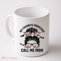 My Favorite Monsters Call Me Mom Messy Bun Mom Halloween Coffee Mug thumb 0