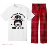 My Favorite Monsters Call Me Mom Messy Bun Mom Halloween Pajama Set thumb 0