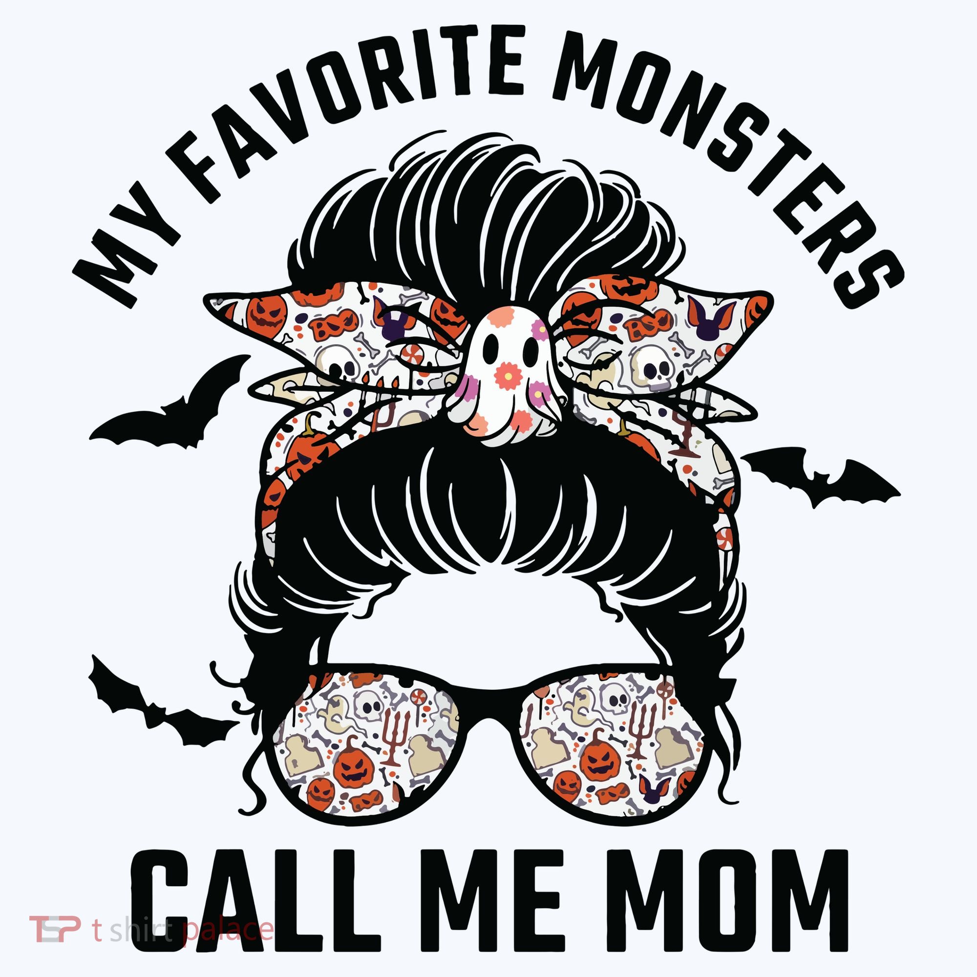My Favorite Monsters Call Me Mom Messy Bun Mom Halloween Polo