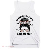 My Favorite Monsters Call Me Mom Messy Bun Mom Halloween Tank Top thumb 0