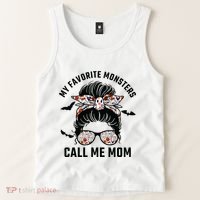 My Favorite Monsters Call Me Mom Messy Bun Mom Halloween Tank Top thumb 2
