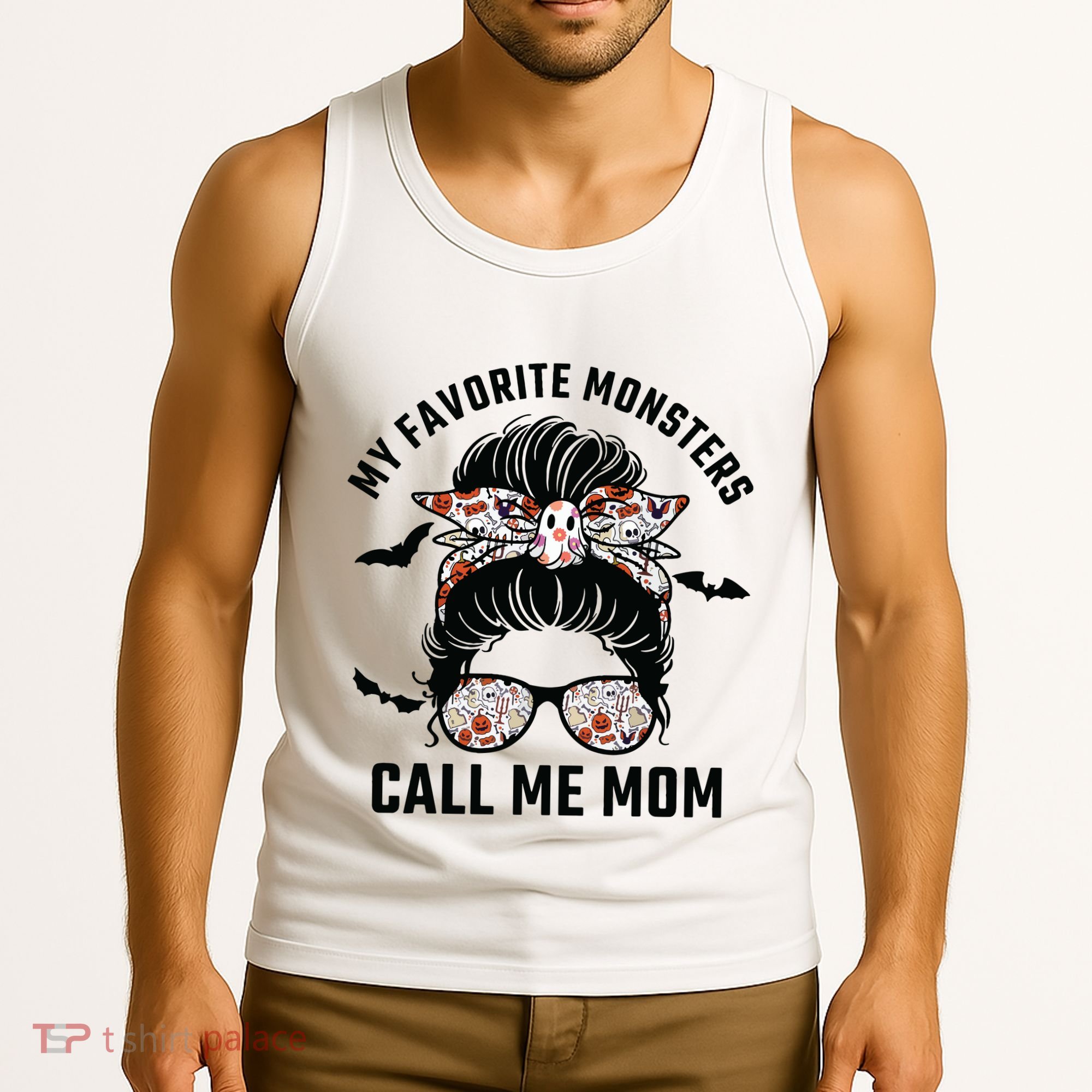 My Favorite Monsters Call Me Mom Messy Bun Mom Halloween Tank Top