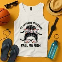 My Favorite Monsters Call Me Mom Messy Bun Mom Halloween Tank Top thumb 4