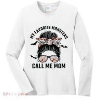 My Favorite Monsters Call Me Mom Messy Bun Mom Halloween Women's Long Sleeve Shirt thumb 0