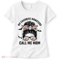My Favorite Monsters Call Me Mom Messy Bun Mom Halloween Women's T-Shirt thumb 0
