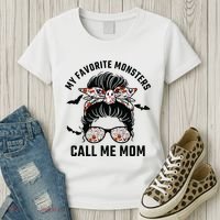 My Favorite Monsters Call Me Mom Messy Bun Mom Halloween Women's T-Shirt thumb 3