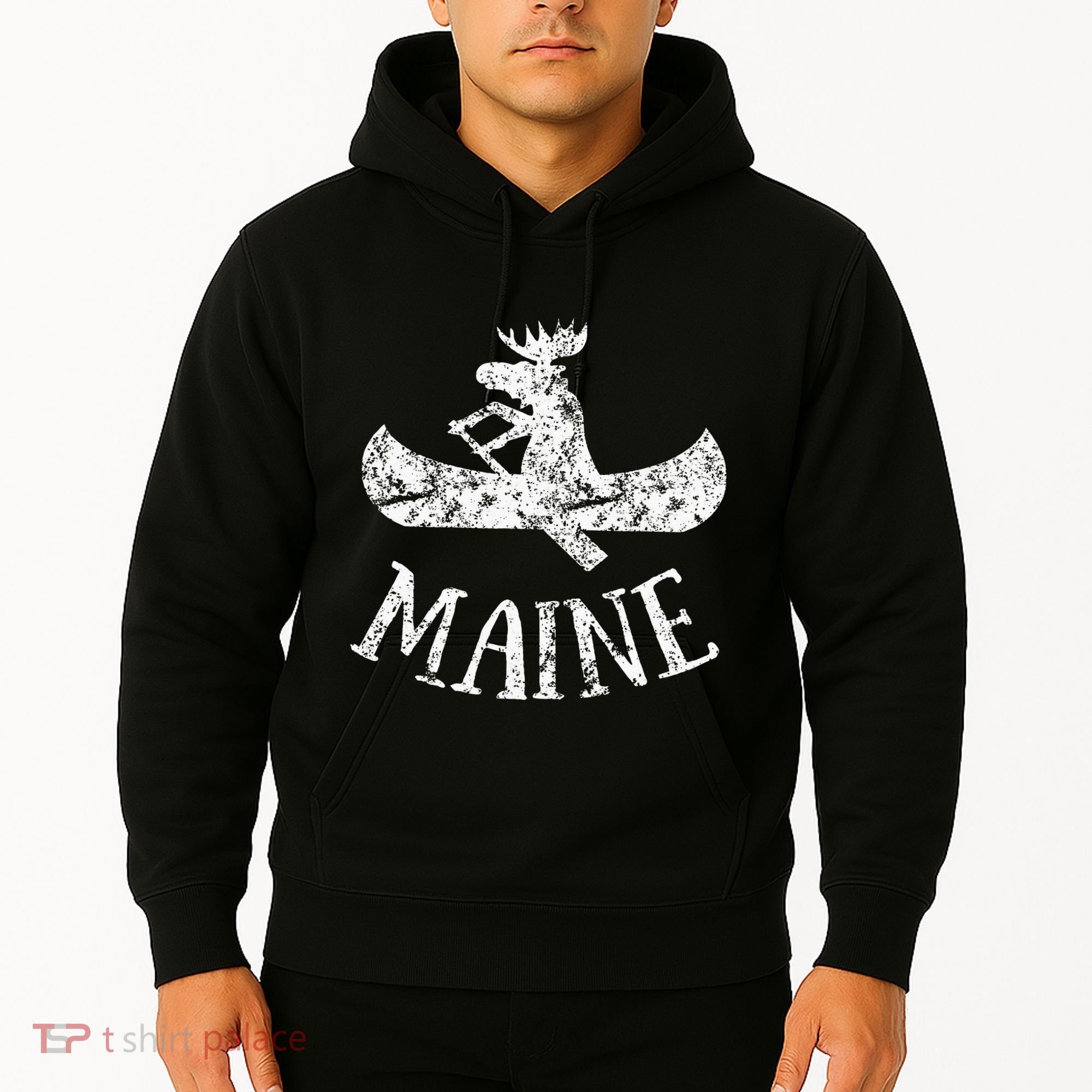 Maine Funny Moose Canoe Vacation Hoodie