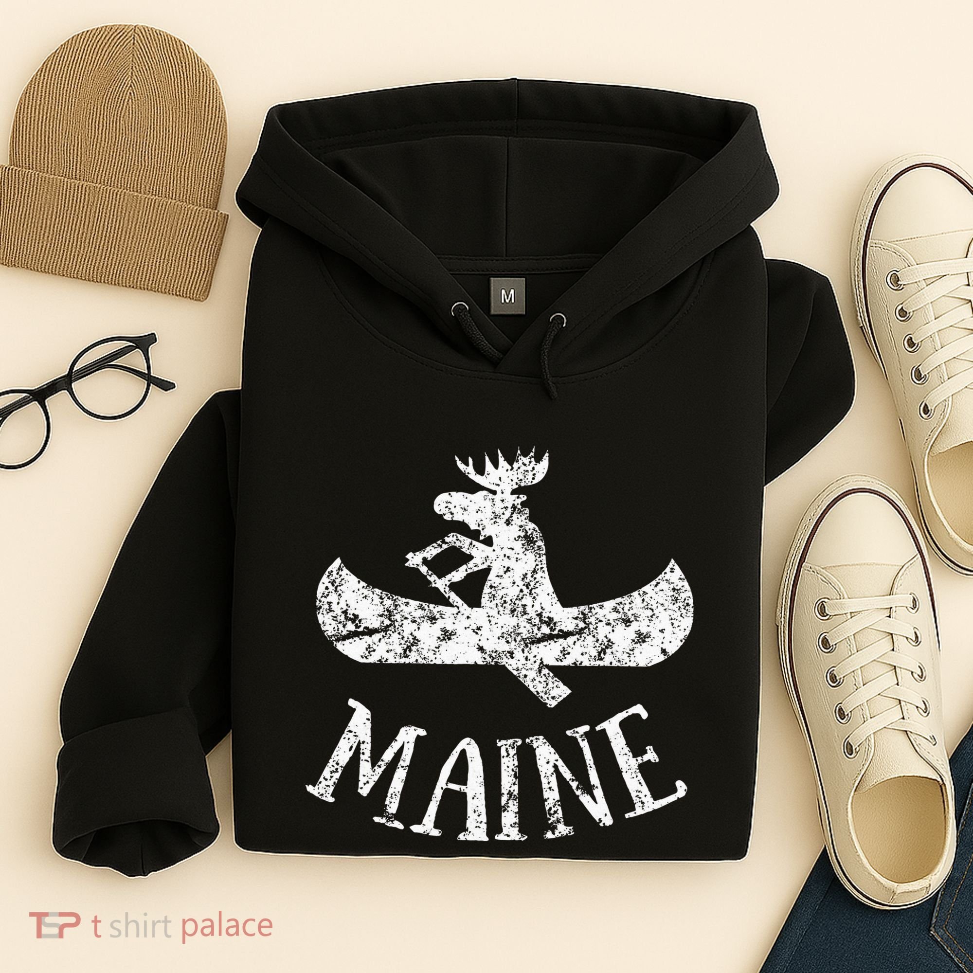 Maine Funny Moose Canoe Vacation Hoodie