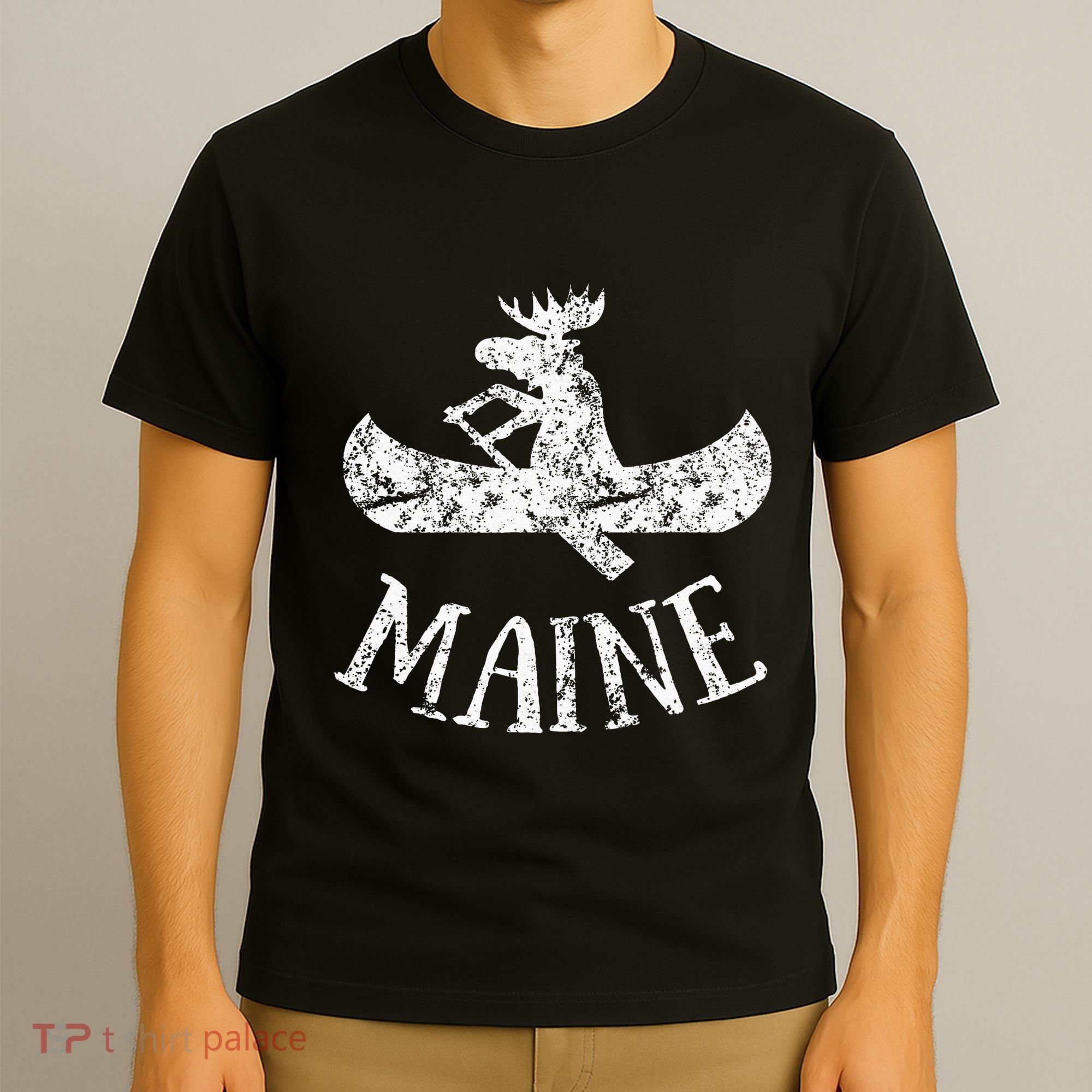 Maine Funny Moose Canoe Vacation T-Shirt