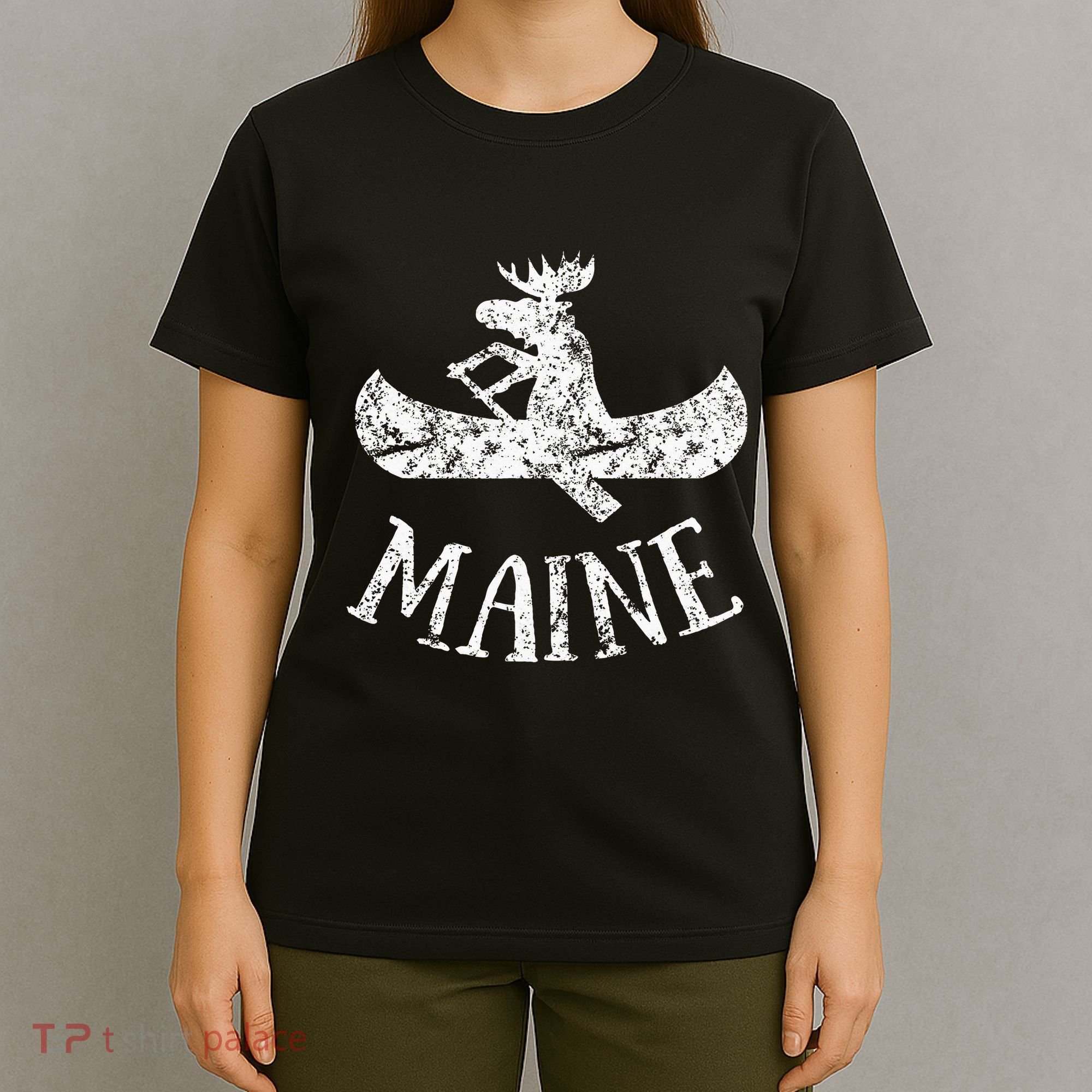 Maine Funny Moose Canoe Vacation T-Shirt