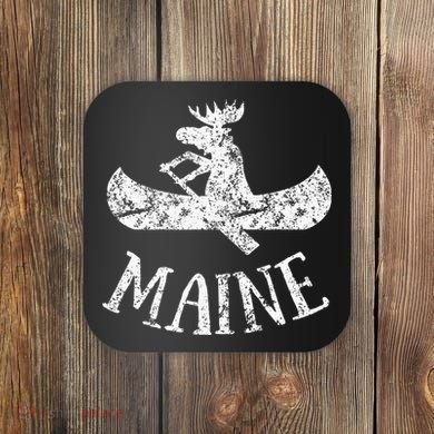 Maine Funny Moose Canoe Vacation Coaster