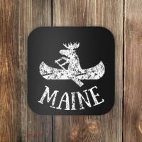 Maine Funny Moose Canoe Vacation Coaster thumb 0