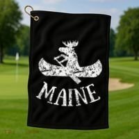 Maine Funny Moose Canoe Vacation Golf Towel thumb 1