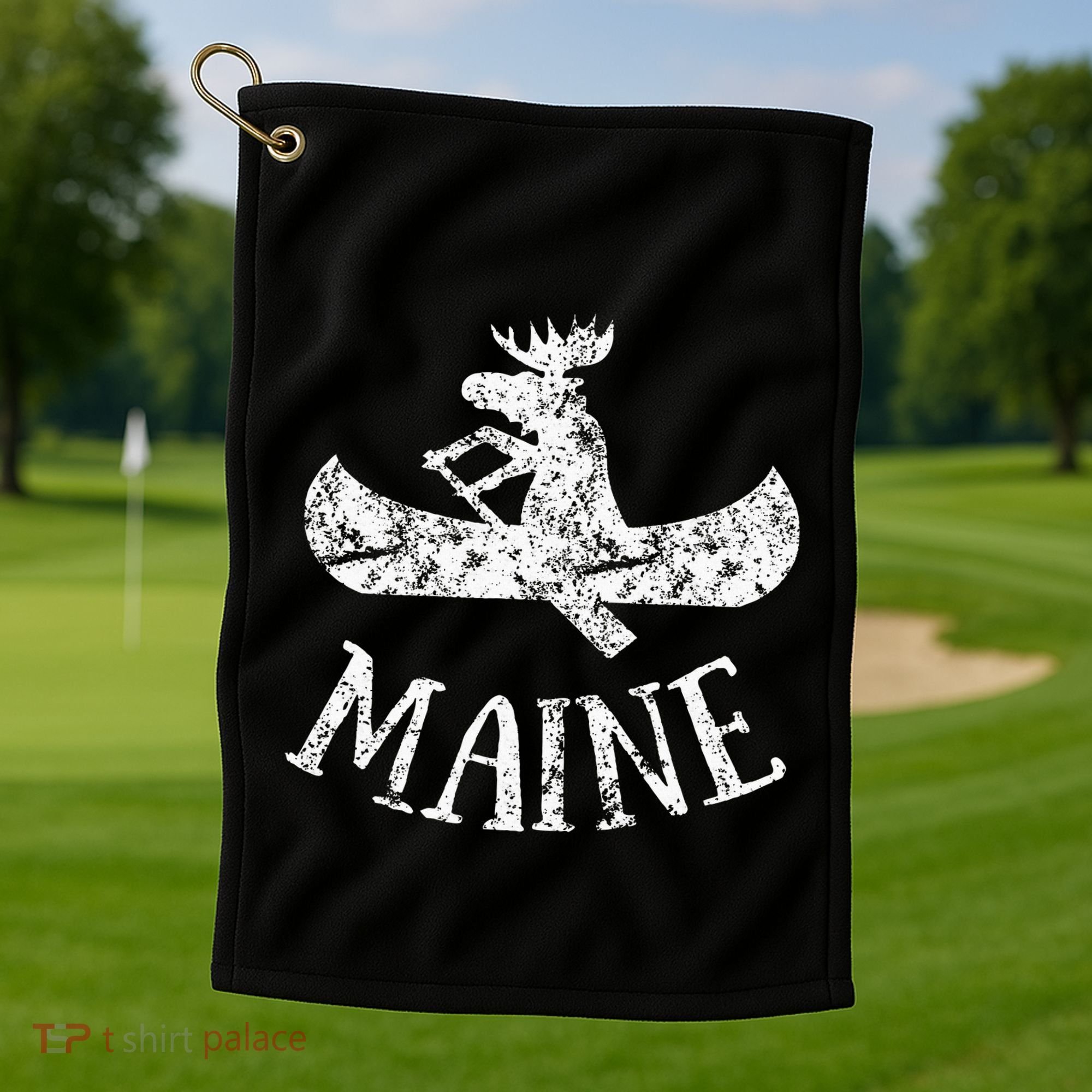 Maine Funny Moose Canoe Vacation Golf Towel
