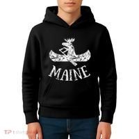 Maine Funny Moose Canoe Vacation Kids Hoodie thumb 4