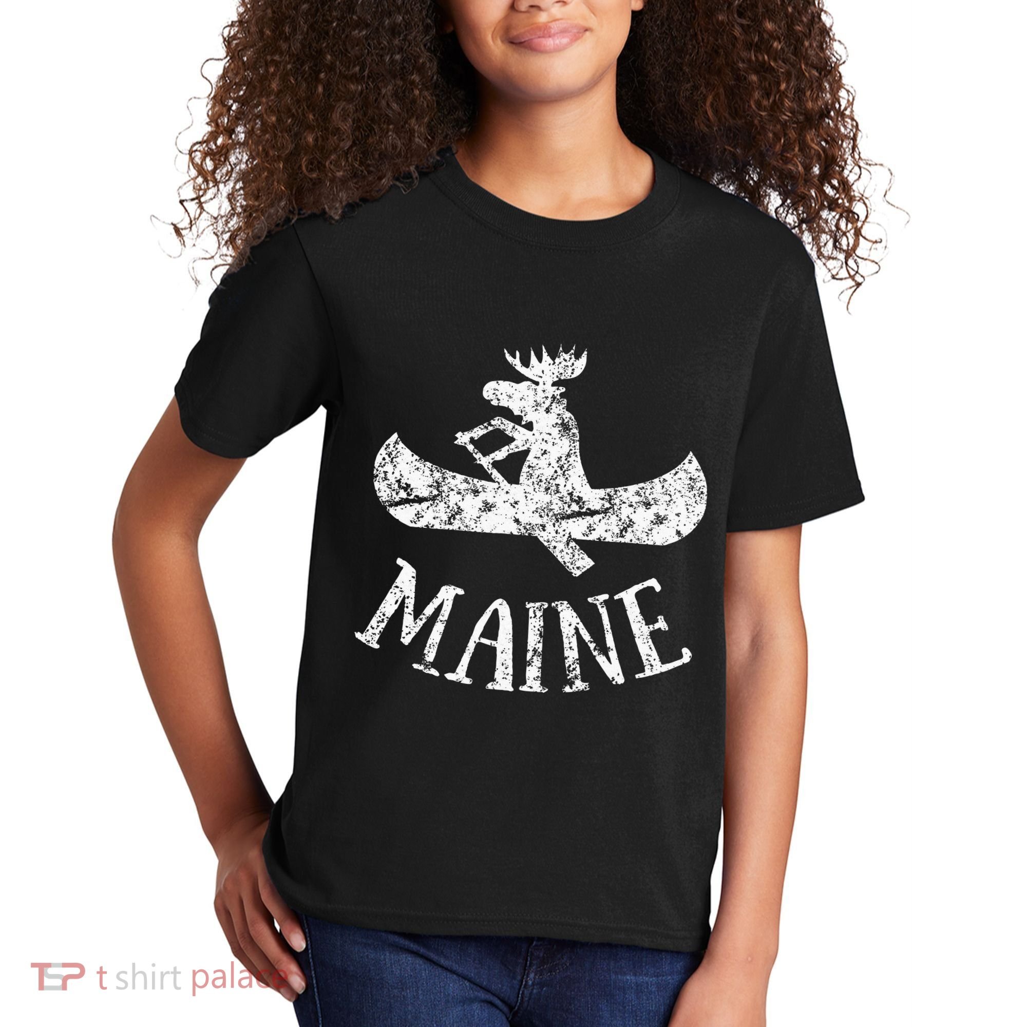 Maine Funny Moose Canoe Vacation Kids T-Shirt