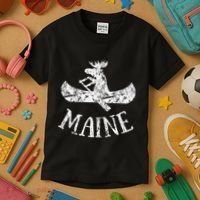 Maine Funny Moose Canoe Vacation Kids T-Shirt thumb 3
